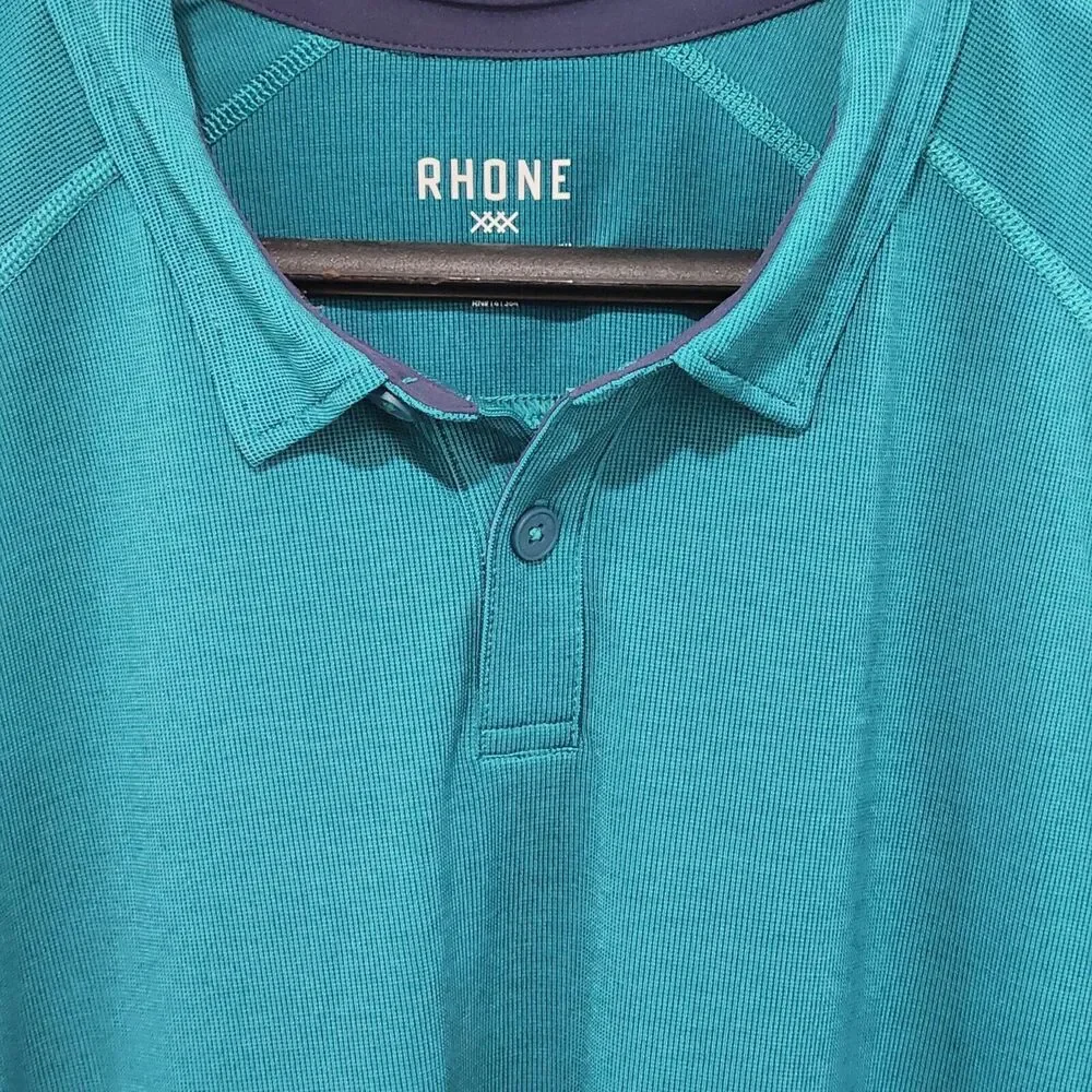Rhone Mens Delta Pique Long Sleeve Polo Shirt Teal Green Deep XXL Goldfusion - Picture 3 of 13